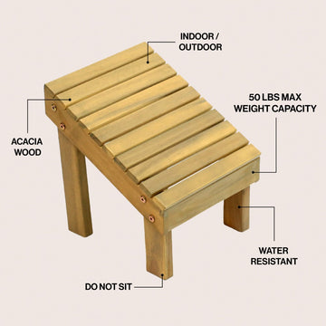 Saru 11.8" Traditional Classic Solid Acacia Wood Shower Shaving Foot Stool